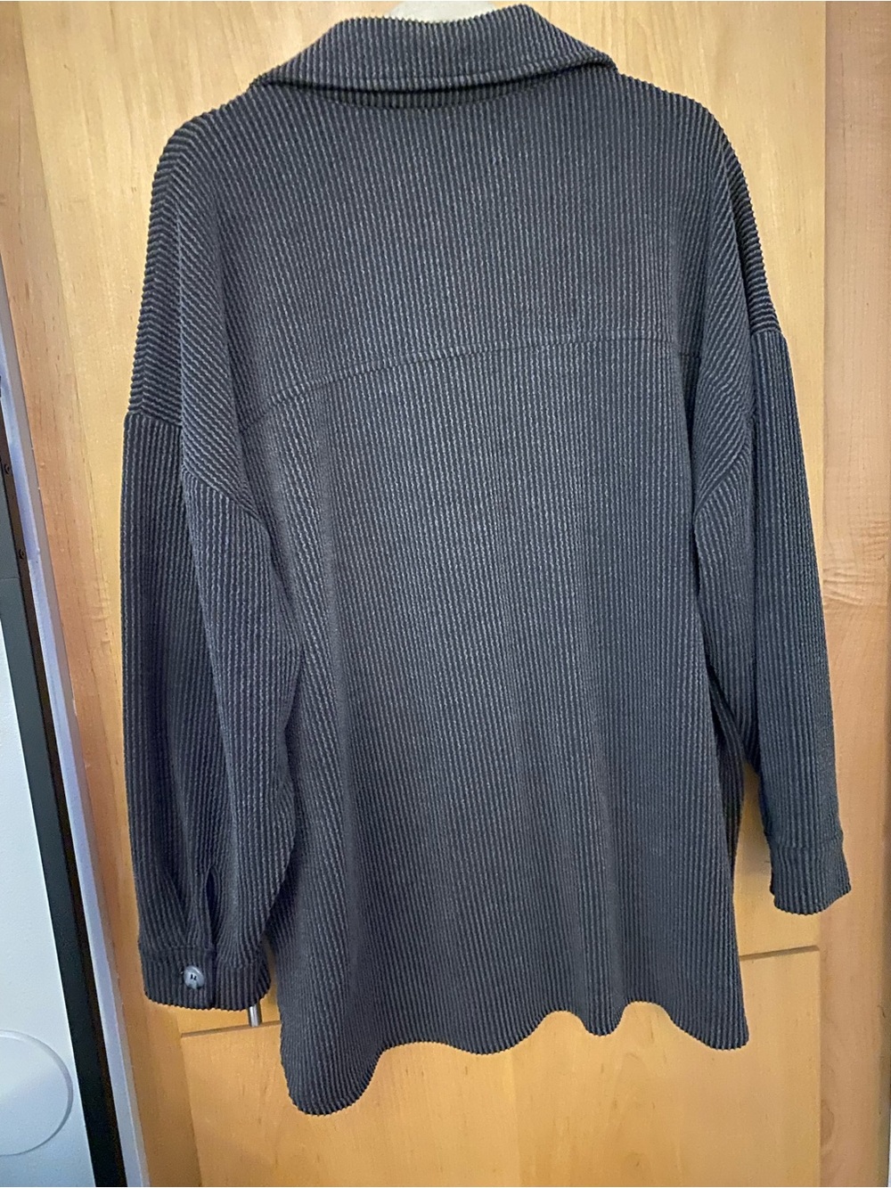 Grunge Gray Black Tonal Corduroy Oversized Collared Button Down Shacket Cardigan - Picture 3 of 6